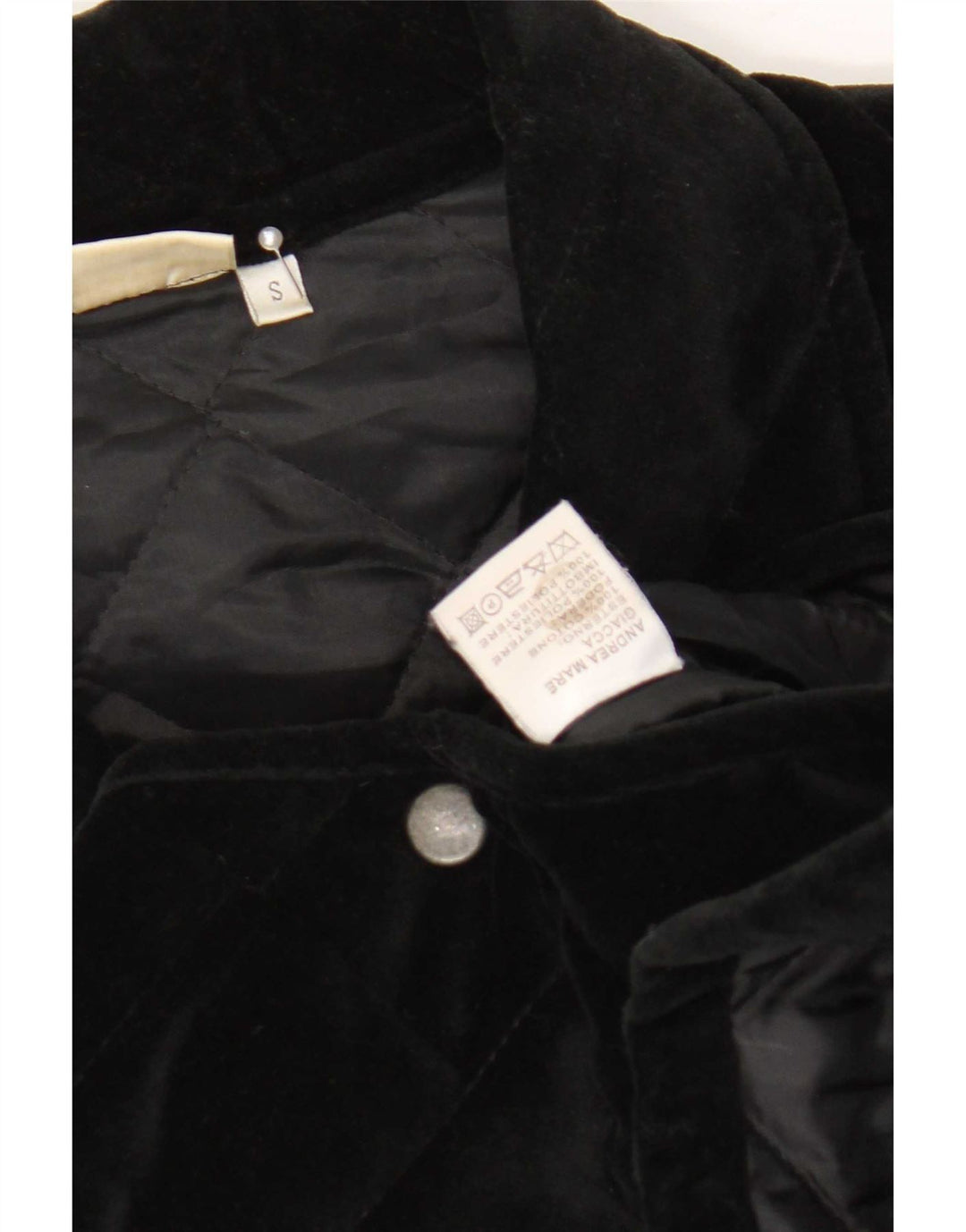 Andrea Mare Damska aksamitna, oversize'owa pikowana kurtka UK 10, mała, czarna, bawełniana