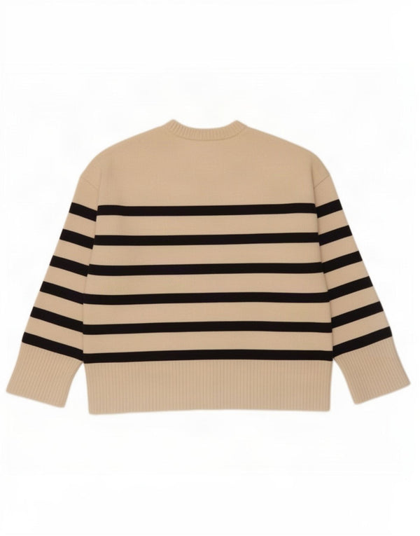 Damski sweter oversize Zara z okrągłym dekoltem UK 16 w duże beżowe paski
