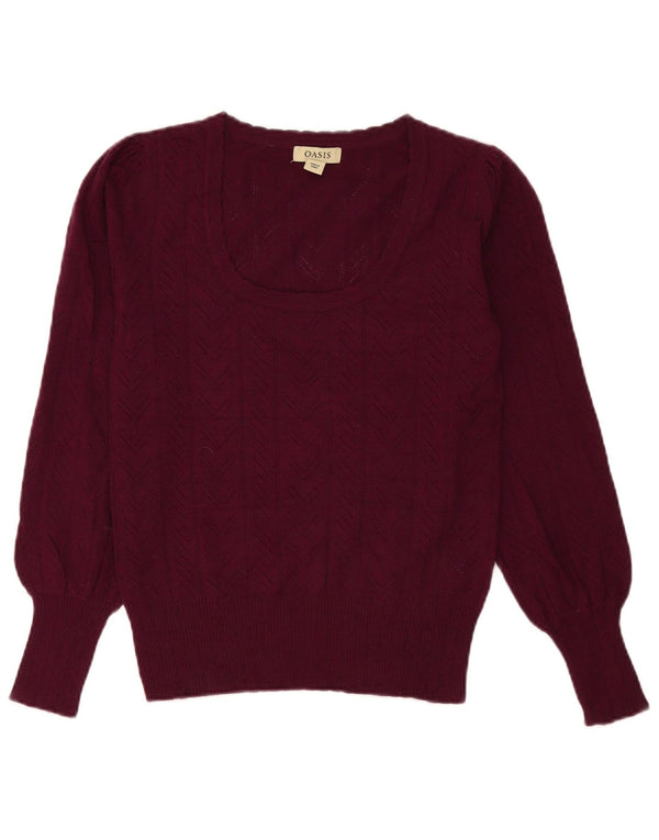 Damski sweter Oasis z dekoltem w łódkę UK 10 Small Burgundowa wiskoza