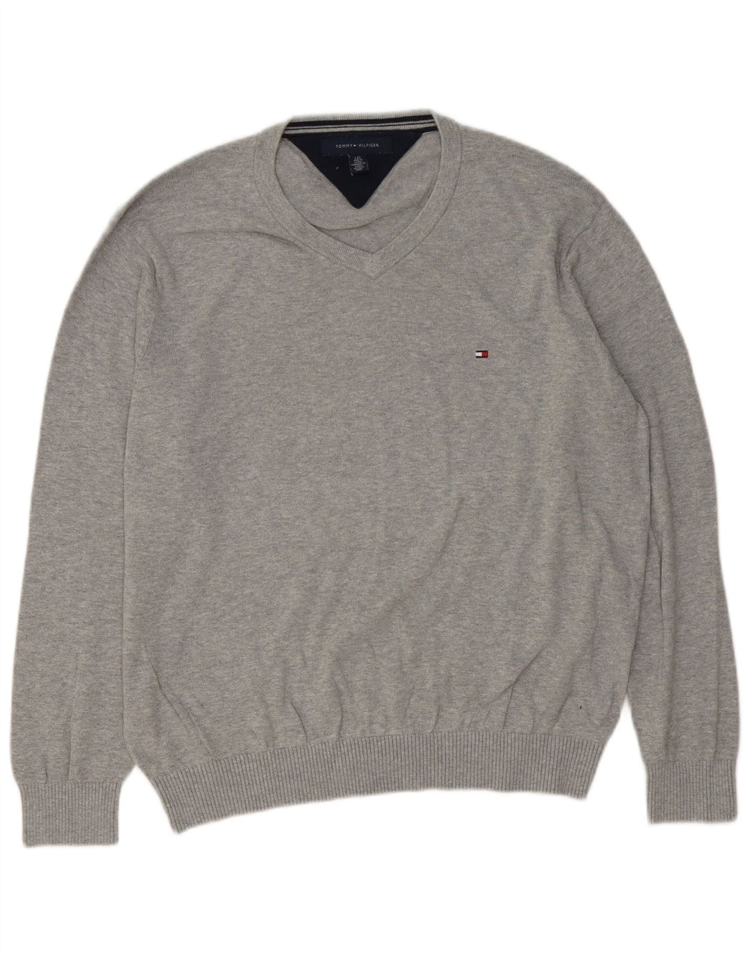 Męski sweter Tommy Hilfiger z dekoltem w kształcie litery V, duży, szary, bawełniany