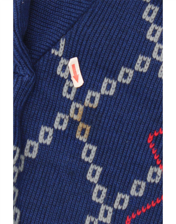 Vintage męski sweter z wycięciem pod szyją, duży niebieski Argyle/diament