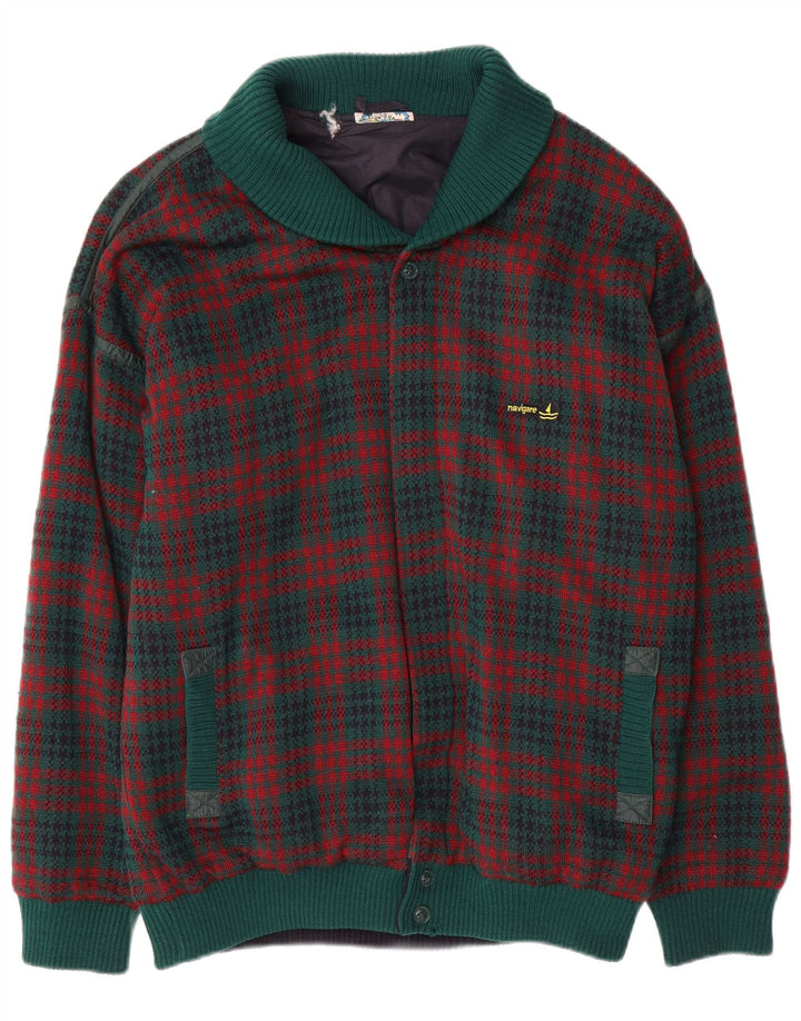 Męski sweter rozpinany NAVIGARE XL w zieloną kratkę
