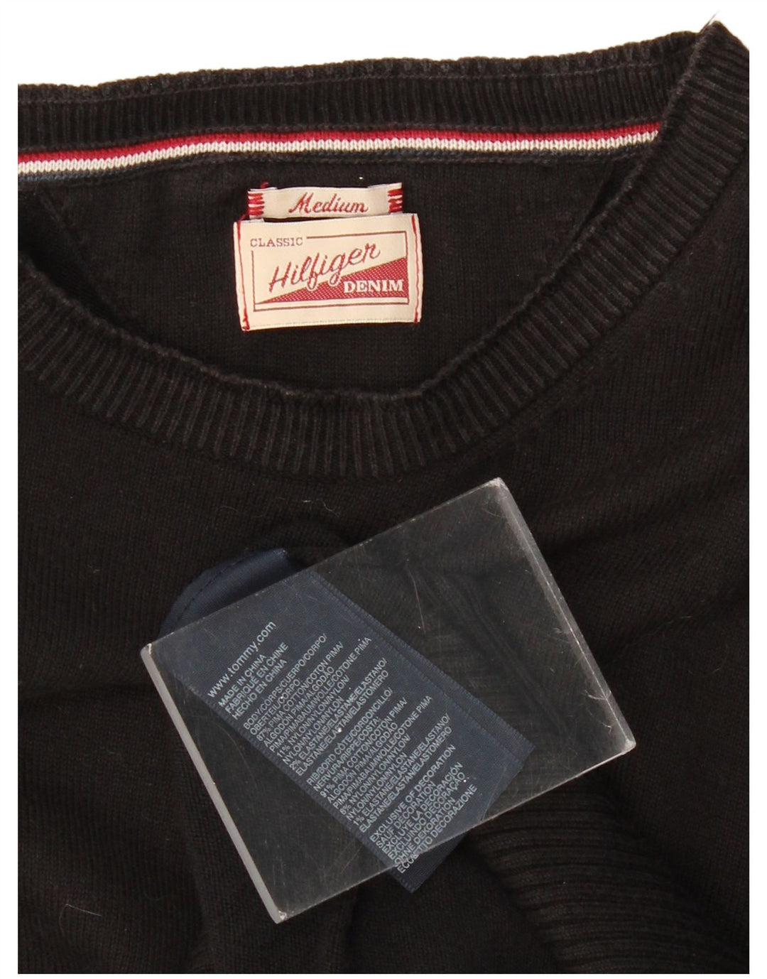 TOMMY HILFIGER Męski sweter z dekoltem w łódkę, średniej wielkości, czarny, bawełniany