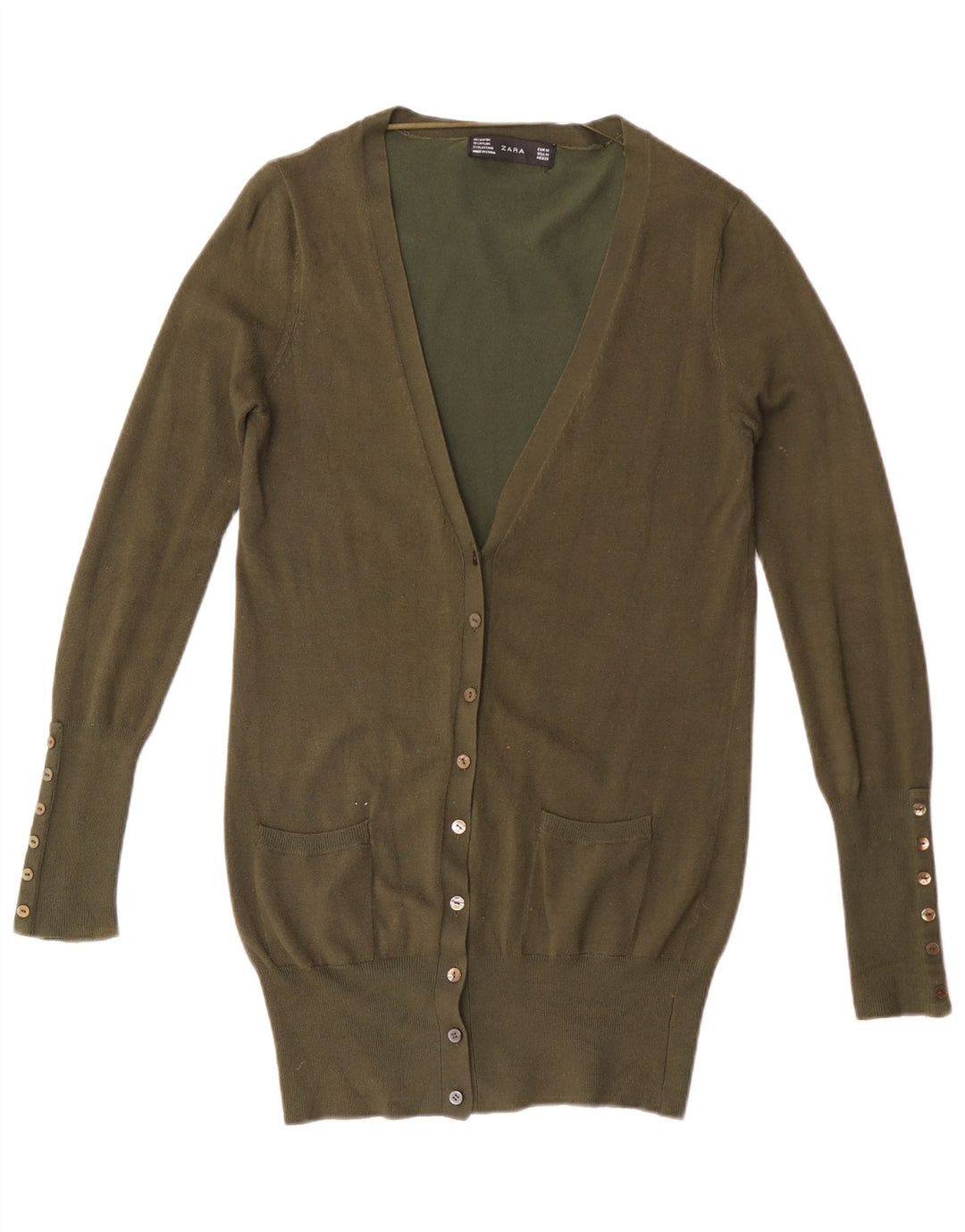 Damski sweter o przedłużonym fasonie Zara UK 12 Medium Khaki Rayon