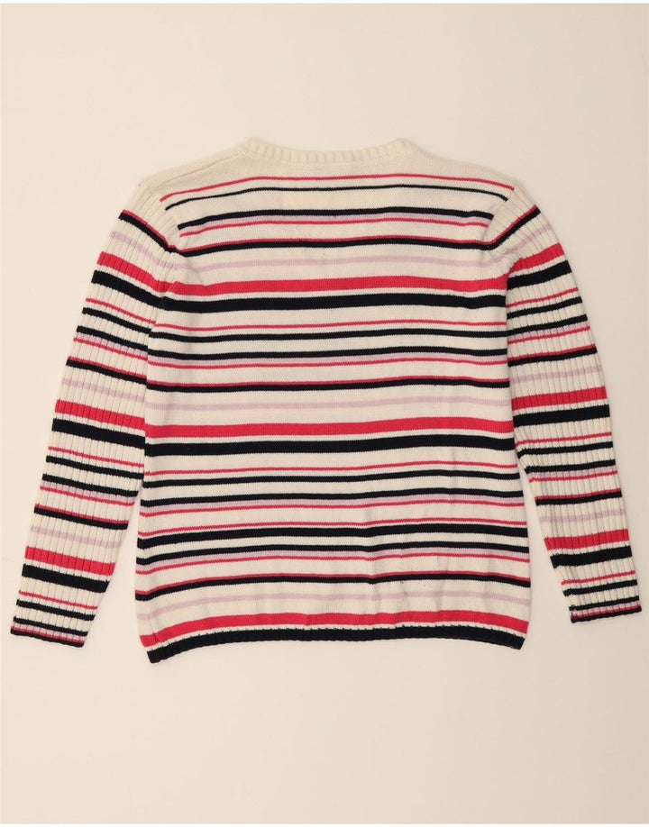 LACOSTE Womens V-Neck Jumper Sweater Size 46 XL Multicoloured Striped Vintage Lacoste and Second-Hand Lacoste from Messina Hembry 