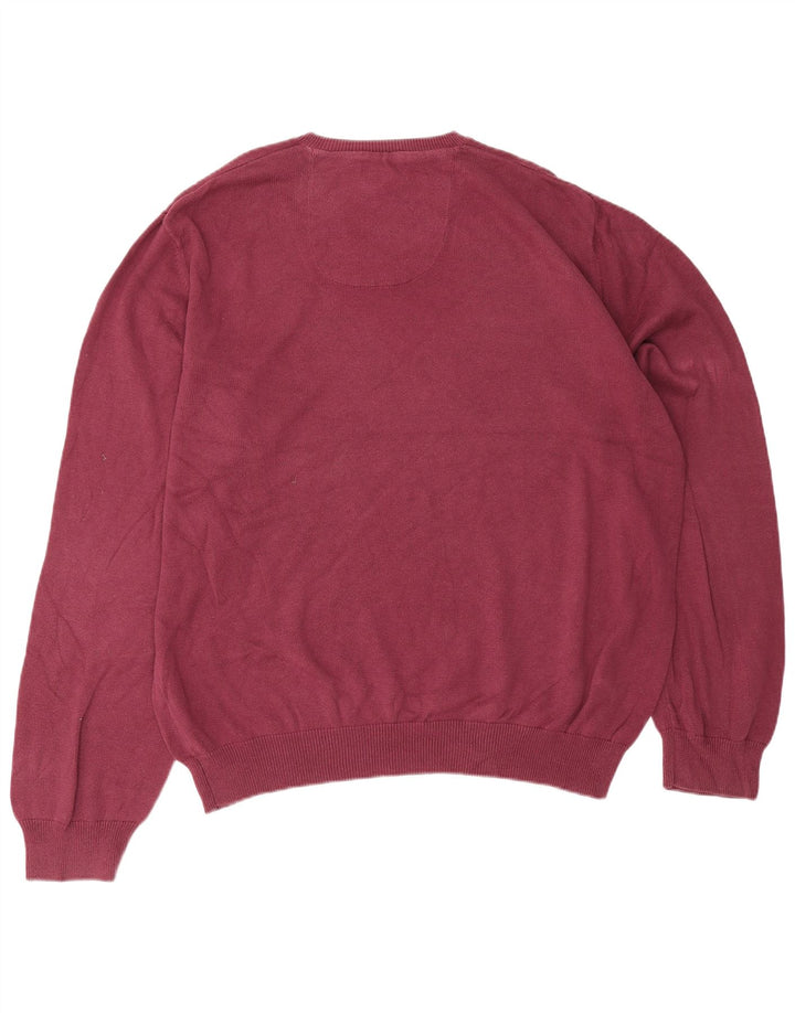 Marks & Spencer Męski sweter o regularnym kroju z dekoltem w kształcie litery V, 2XL, bordowa bawełna