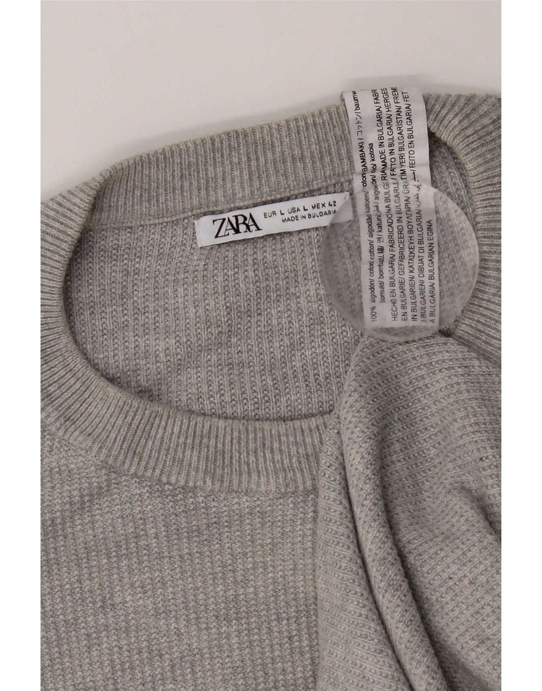 Męski sweter z okrągłym dekoltem Zara, duży, szary