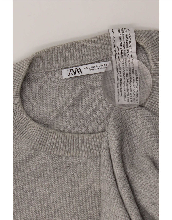 Męski sweter z okrągłym dekoltem Zara, duży, szary
