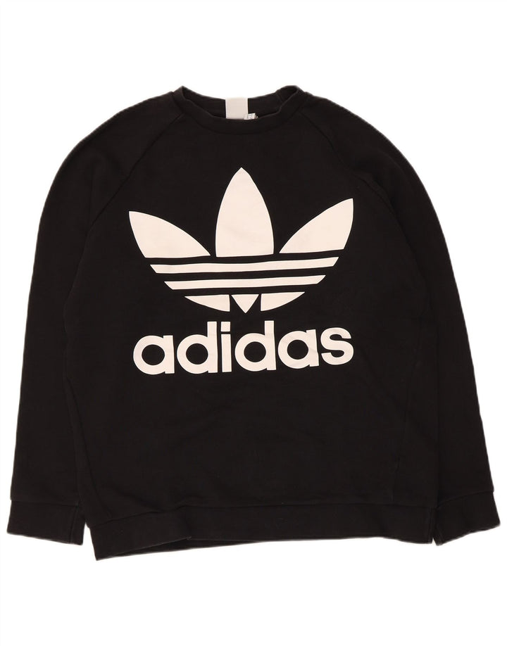 Damska bluza oversize ADIDAS z grafiką, UK 10, mała, czarna, bawełniana
