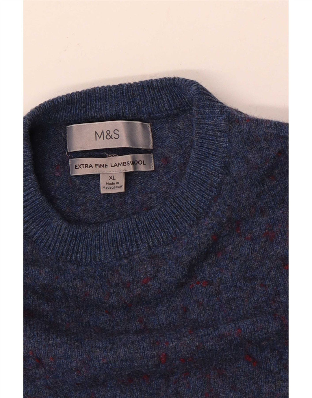 Marks & Spencer Męski sweter z okrągłym dekoltem XL, niebieska wełna w cętki