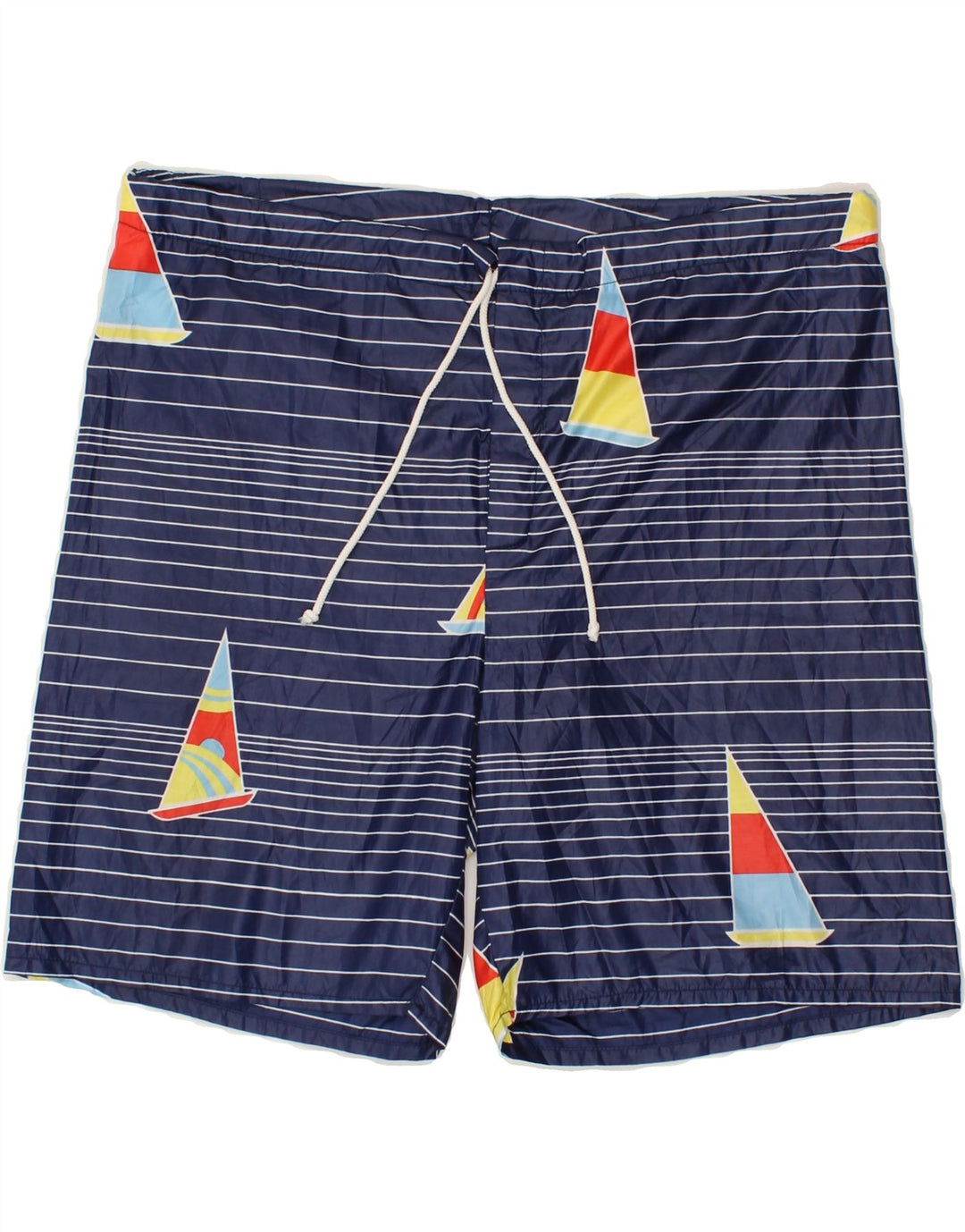 VINTAGE Mens Swimming Shorts Large Navy Blue Striped Polyester Vintage Vintage and Second-Hand Vintage from Messina Hembry 