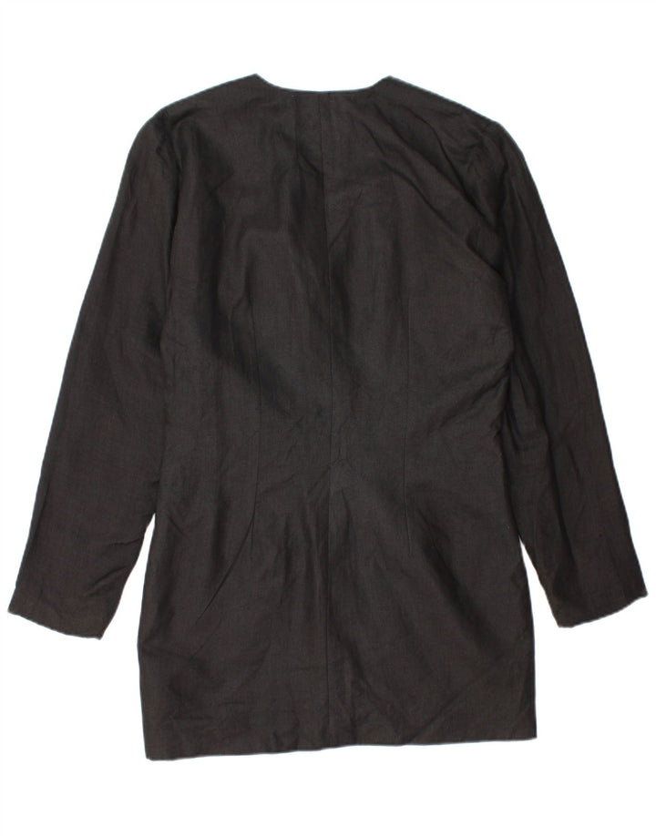 Vintage damska marynarka zapinana na 1 guzik, UK 14, średnia czarna lniana