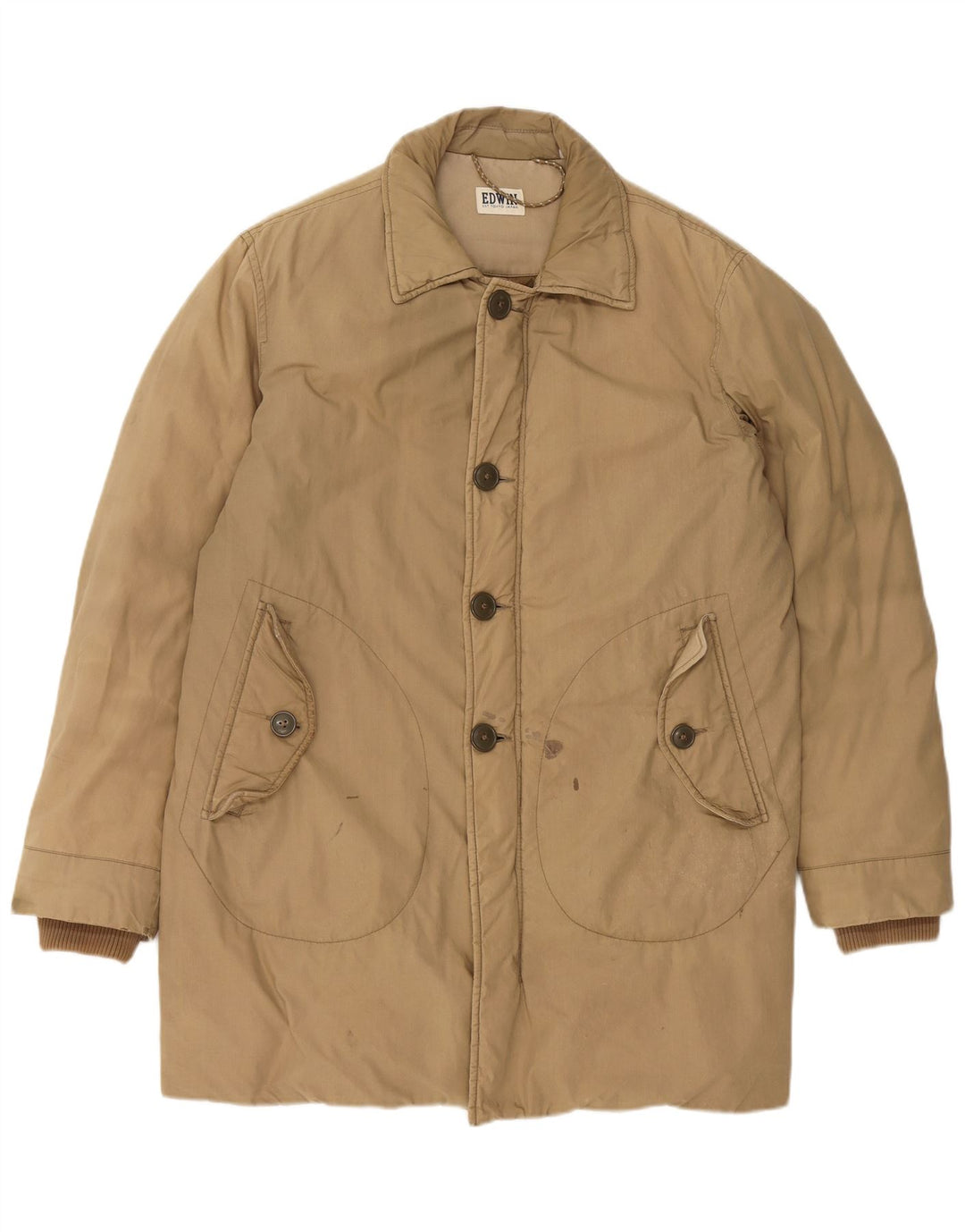 EDWIN Męski ocieplany płaszcz UK 38 Średni beż, bawełna