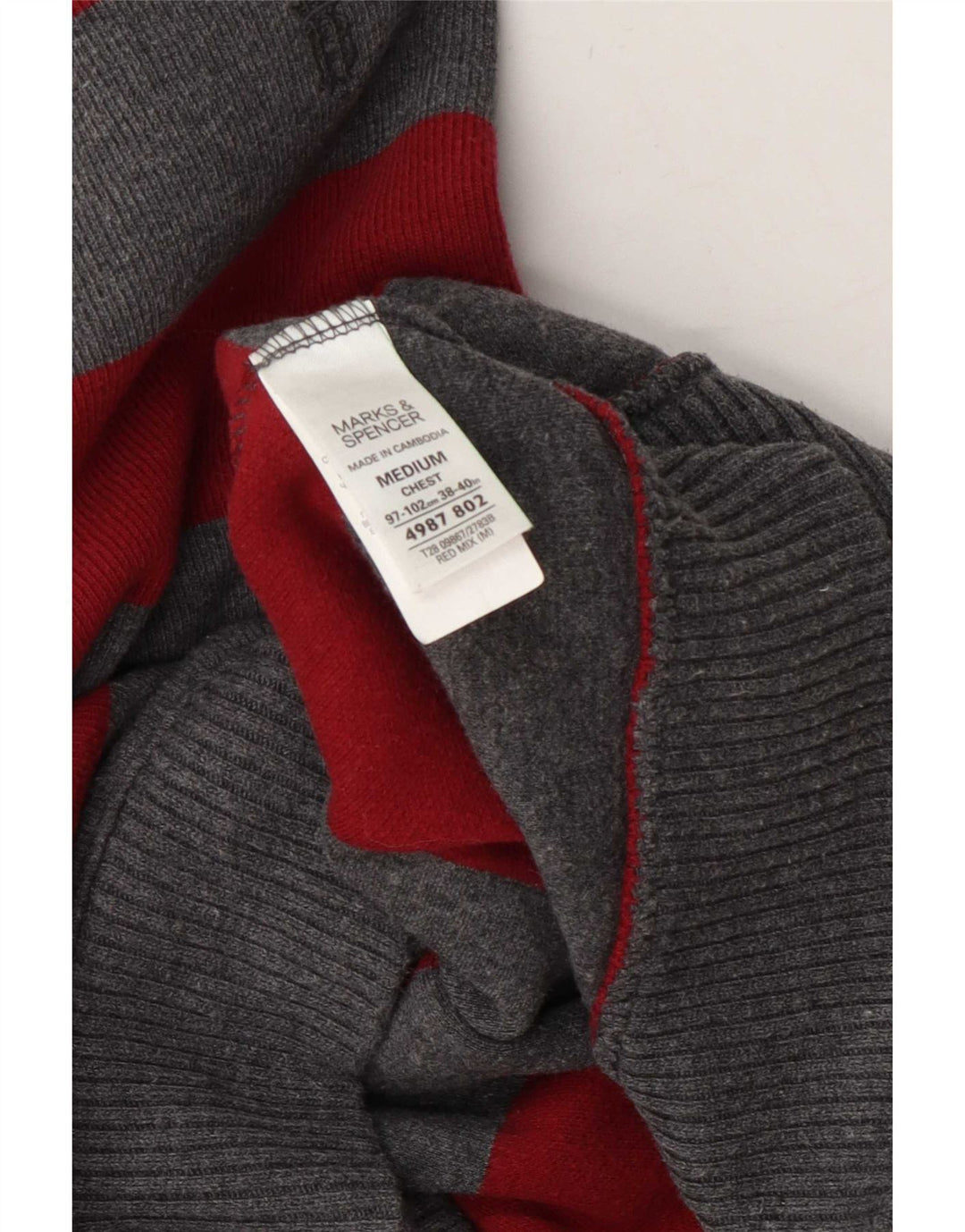 Marks & Spencer Męski sweter z zamkiem błyskawicznym, bawełniany w średnie szare paski