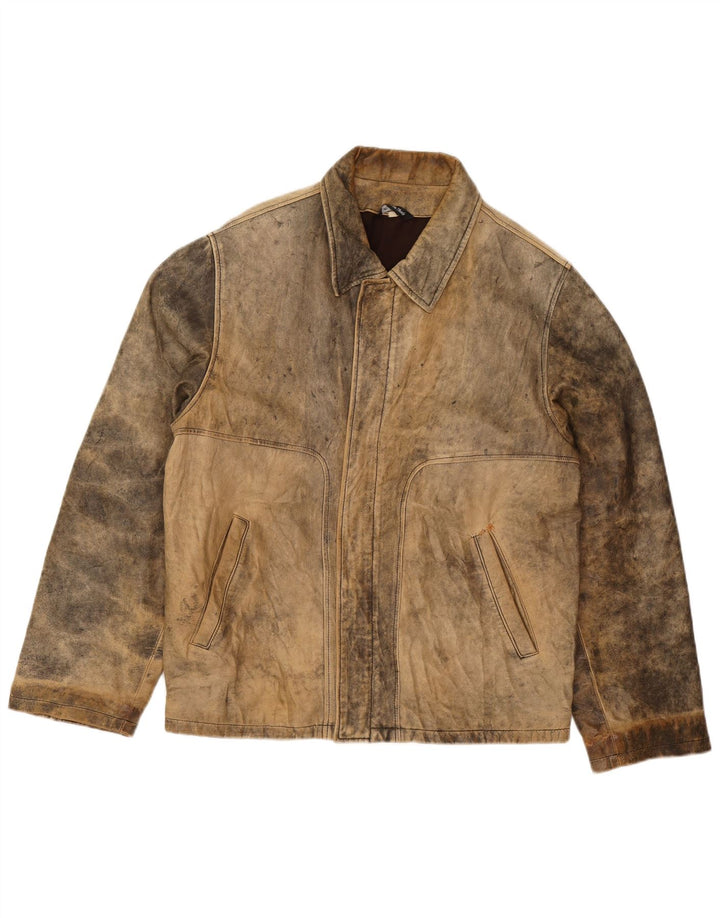 Desi Męska kurtka skórzana UK 38 Średnia brązowa skóra