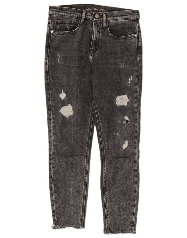 Damskie jeansy Calvin Klein Distressed Skinny Cropped W27 L26 Szare