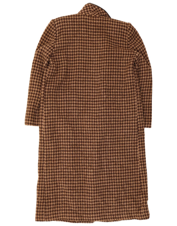 Vintage damski płaszcz otwarty UK 12 średni brąz w pepitkę