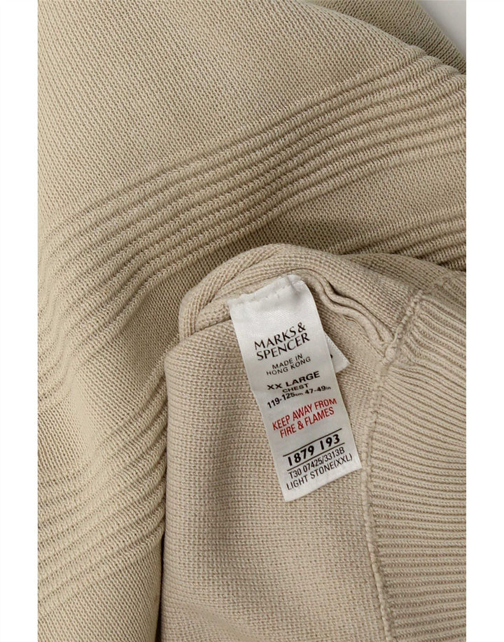 Marks & Spencer Męski sweter z zamkiem błyskawicznym 2XL, beżowy, bawełniany