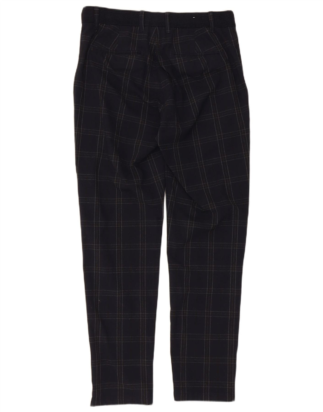 Męskie spodnie chino typu slim, małe, W30 L29, granatowe, poliestrowe w kratę