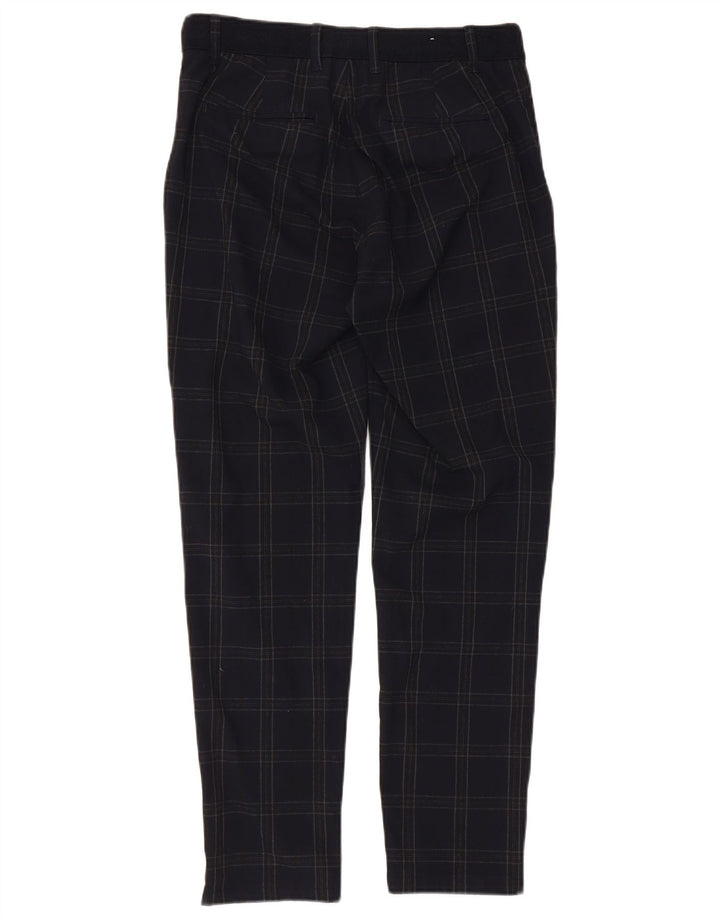 Męskie spodnie chino typu slim, małe, W30 L29, granatowe, poliestrowe w kratę