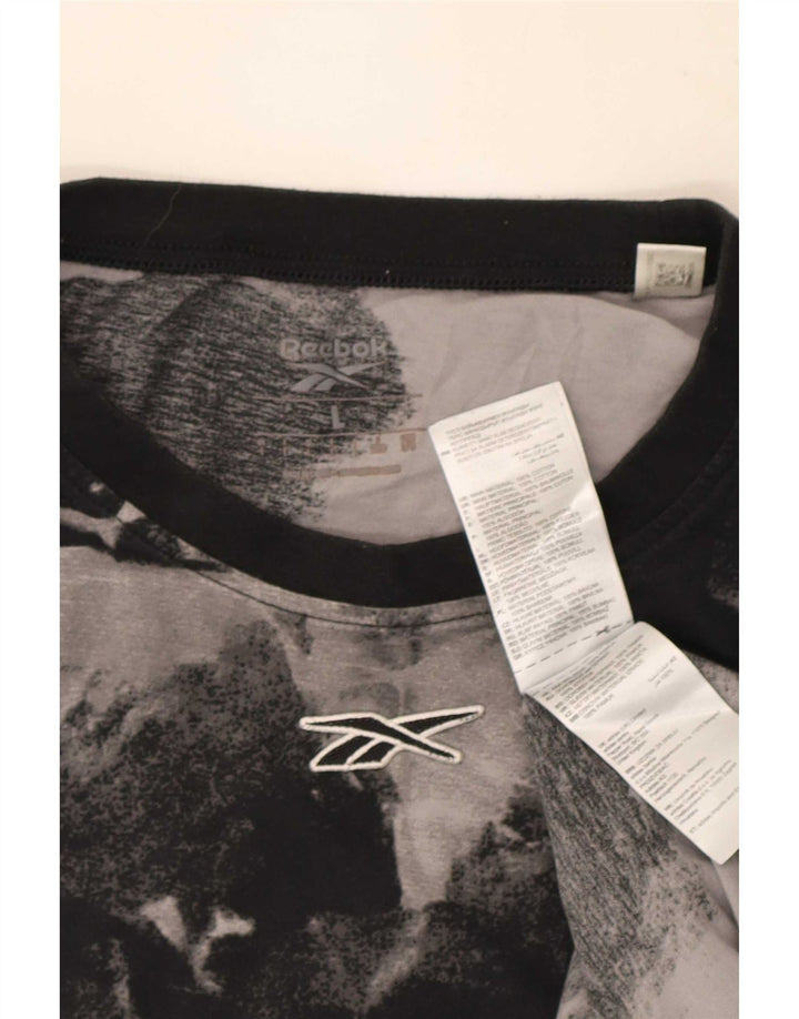 Męska koszulka Reebok z abstrakcyjnym wzorem, duża, czarna, bawełniana