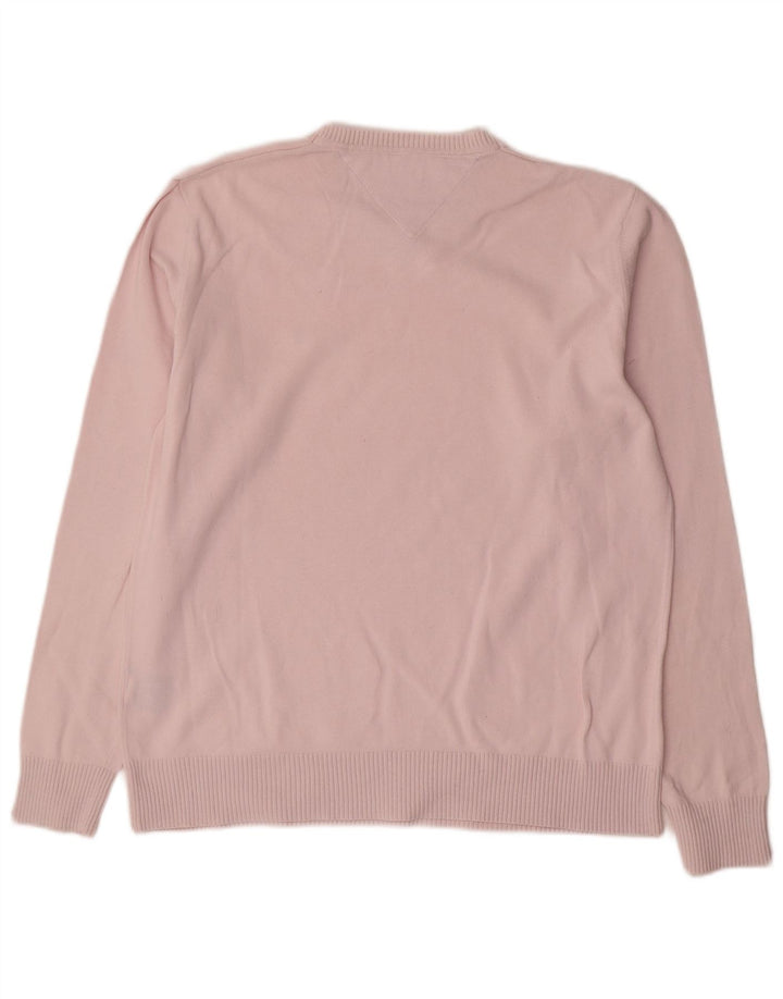 Męski sweter Tommy Hilfiger z dekoltem w kształcie litery V, średnioróżowy, bawełniany