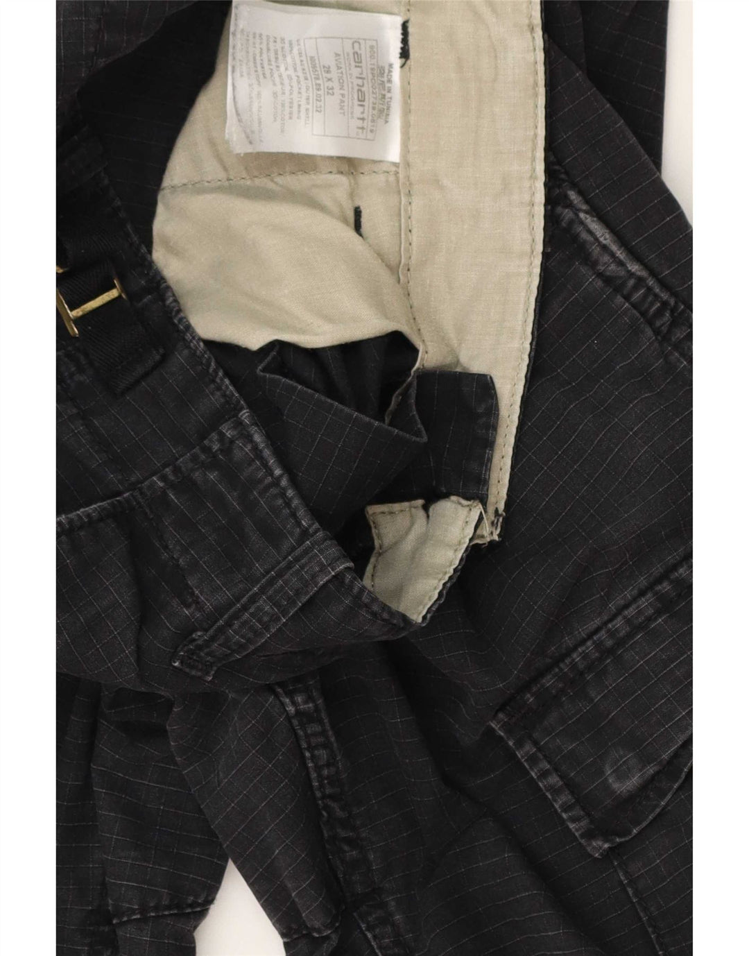 Męskie spodnie Carhartt Straight Cargo W29 L32 Czarna bawełniana kratka