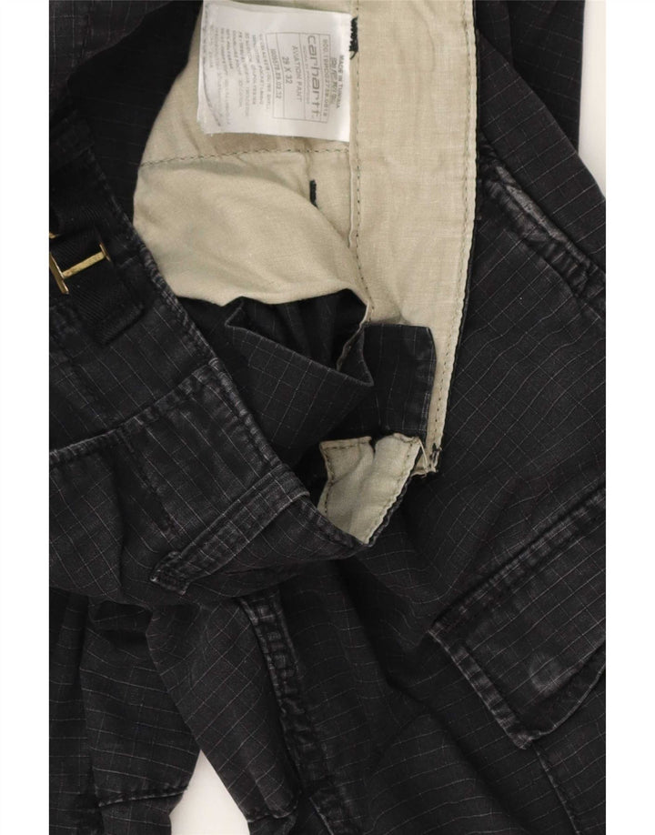 Męskie spodnie Carhartt Straight Cargo W29 L32 Czarna bawełniana kratka