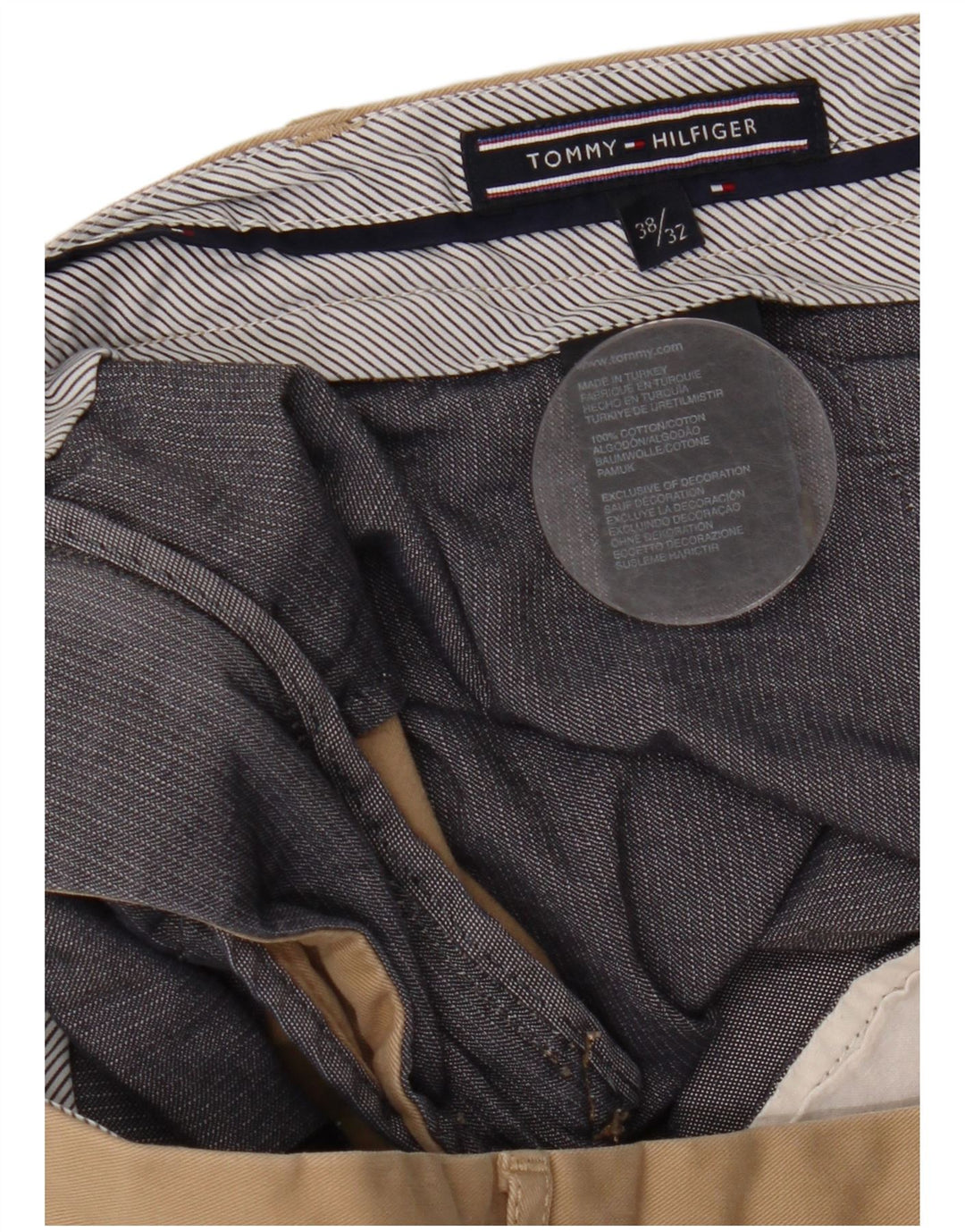 Męskie proste spodnie chino TOMMY HILFIGER W38 L32 beżowa bawełna