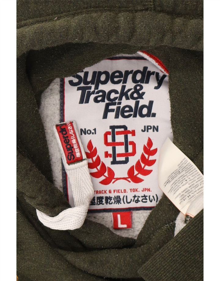 SUPERDRY Męski sweter z kapturem i grafiką, duży, zielony, bawełniany