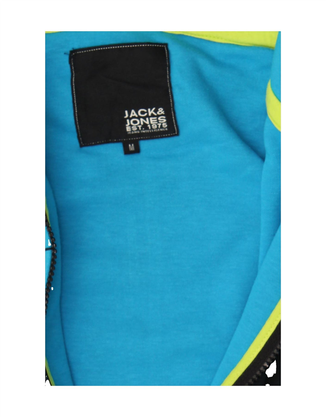 JACK & JONES Mens Graphic Zip Hoodie Sweater Medium Blue Geometric Vintage Jack & Jones and Second-Hand Jack & Jones from Messina Hembry 