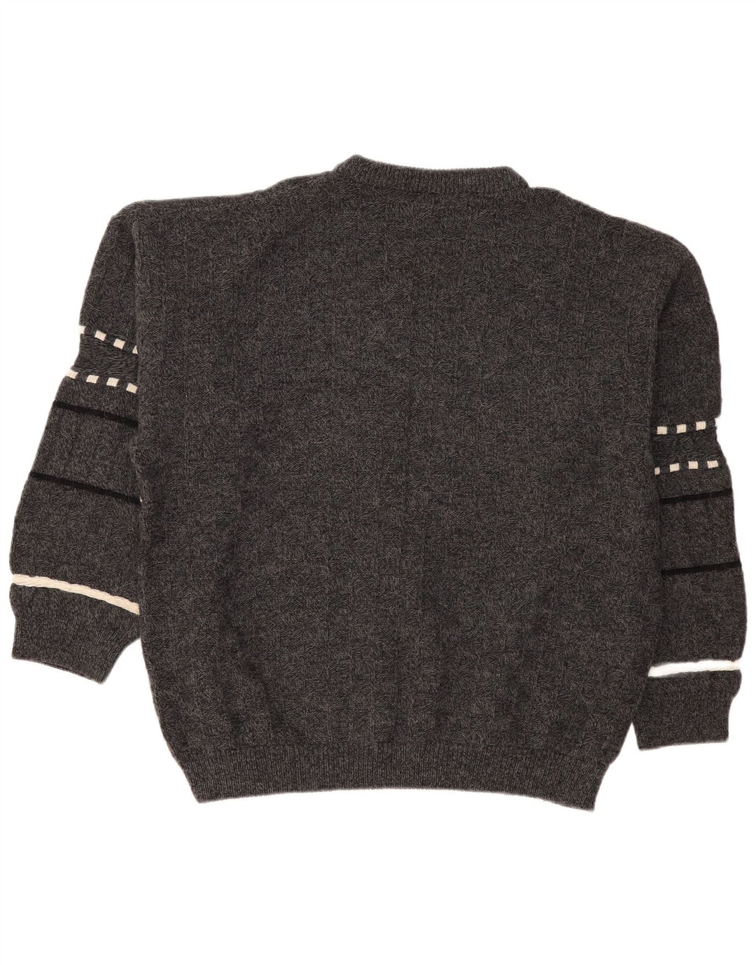 Vintage męski sweter z okrągłym dekoltem 2XL, szara wełniana w paski