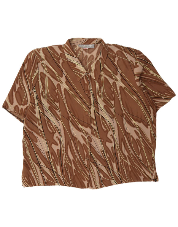 Bluzka damska z krótkim rękawem w stylu vintage, UK 20 2XL, poliester w brązowe paski