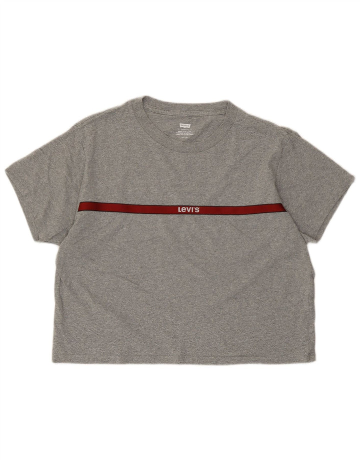 Damska koszulka Levi's Crop Oversize z grafiką Top UK 10 Small Grey Flecked