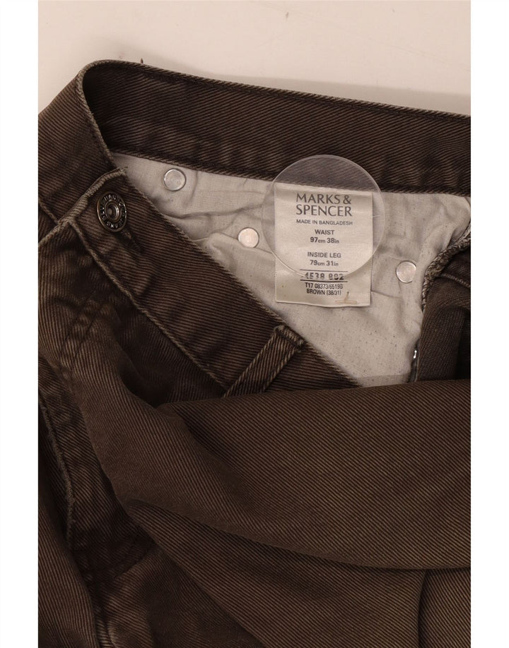 Marks & Spencer Męskie niebieskie dżinsy Harbor Straight W38 L31 Brązowa bawełna