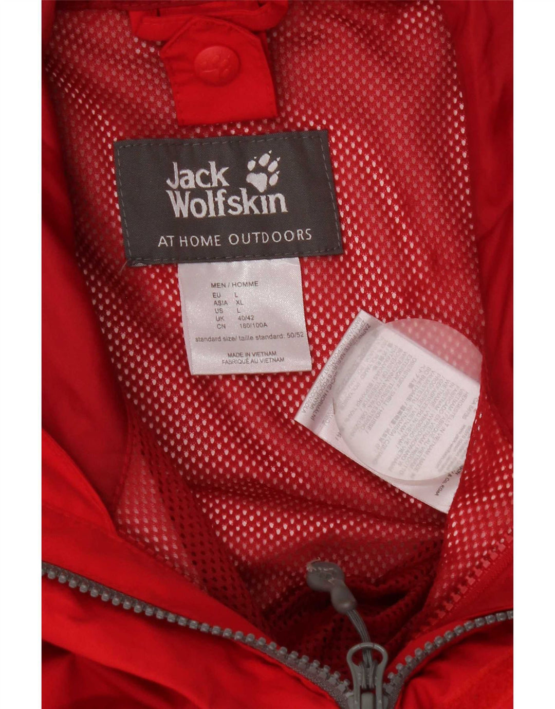 Męska kurtka przeciwdeszczowa Jack Wolfskin z kapturem UK 40/42, duża, czerwona nylonowa