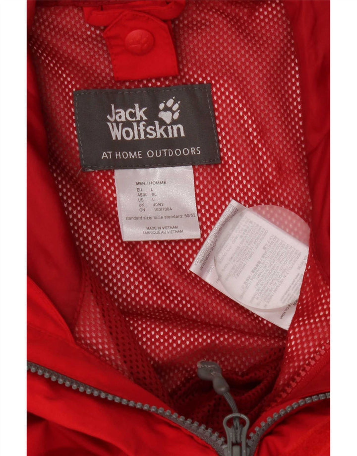 Męska kurtka przeciwdeszczowa Jack Wolfskin z kapturem UK 40/42, duża, czerwona nylonowa