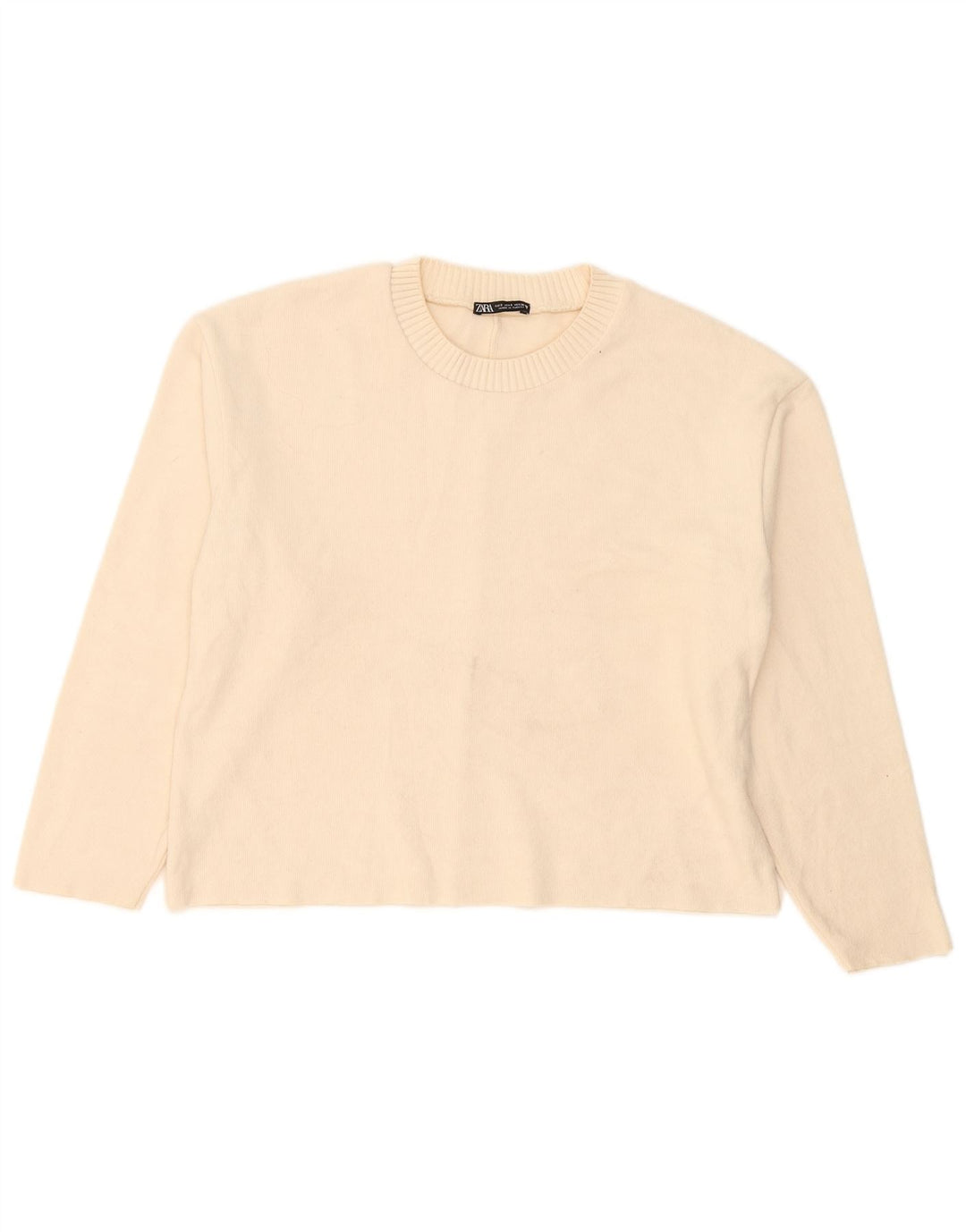 Damski sweter oversize Zara z okrągłym dekoltem UK 10, mały w kolorze złamanej bieli
