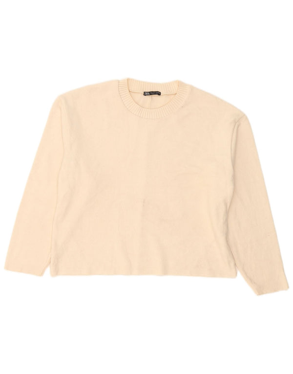 Damski sweter oversize Zara z okrągłym dekoltem UK 10, mały w kolorze złamanej bieli