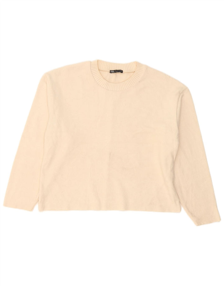 Damski sweter oversize Zara z okrągłym dekoltem UK 10, mały w kolorze złamanej bieli