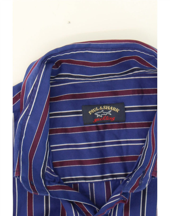 PAUL & SHARK Mens Shirt Medium Navy Blue Striped Cotton Vintage Paul & Shark and Second-Hand Paul & Shark from Messina Hembry 