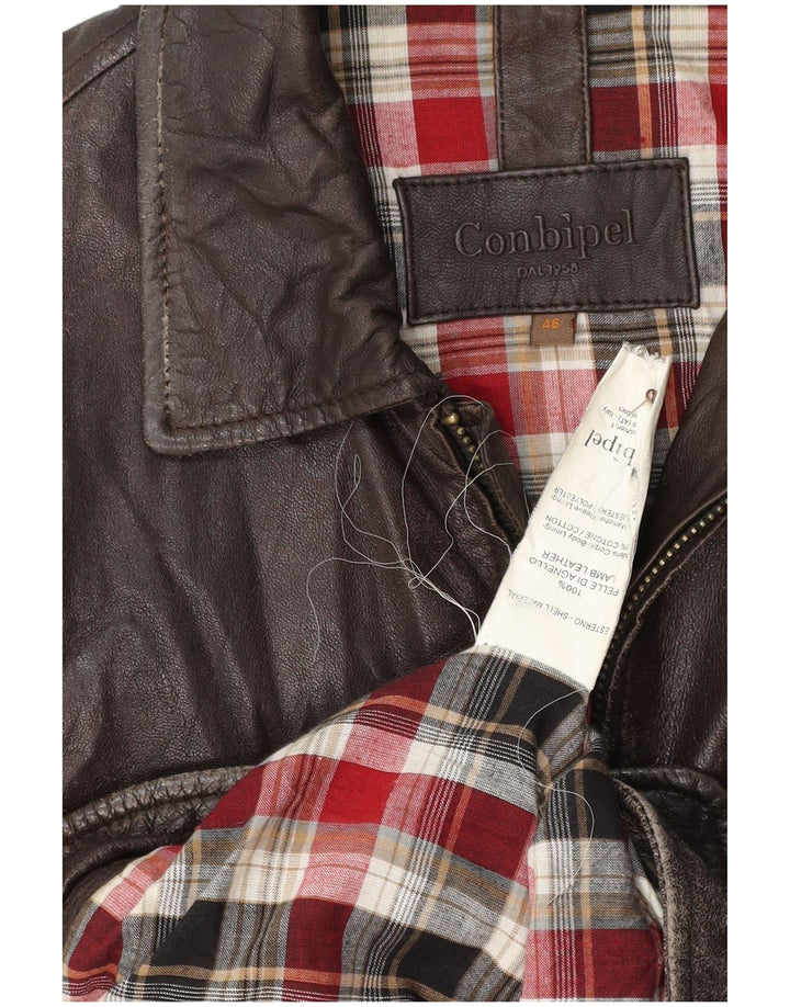 CONBIPEL Męska kurtka skórzana IT 46 Mała brązowa skóra