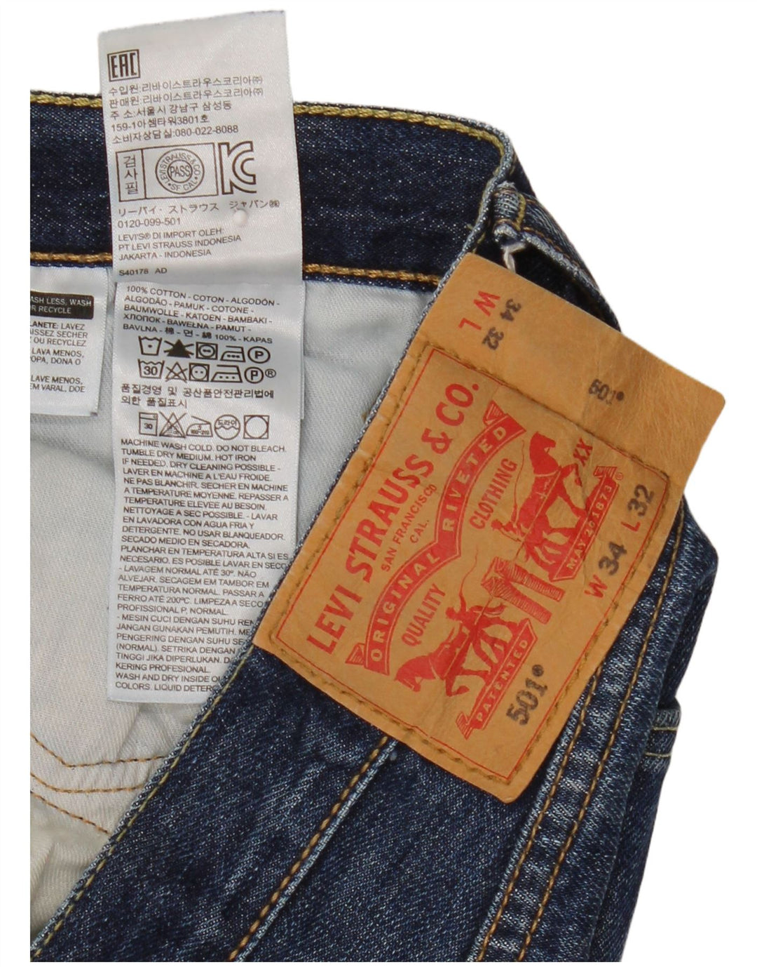 Męskie dżinsy Levi's 501 Straight W34 L32 Granatowa bawełna