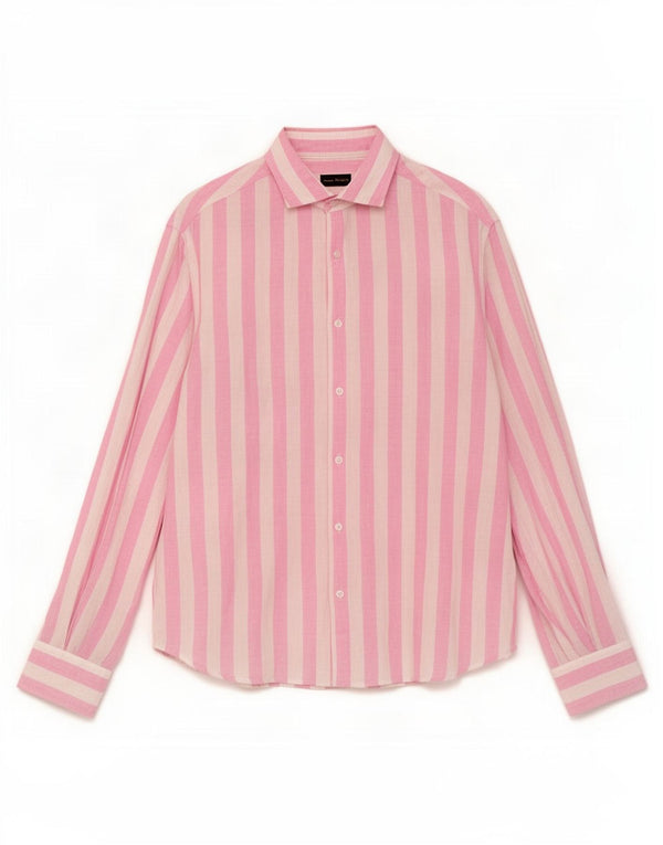 Massimo Dutti Mens Shirt XL Pink Striped Linen