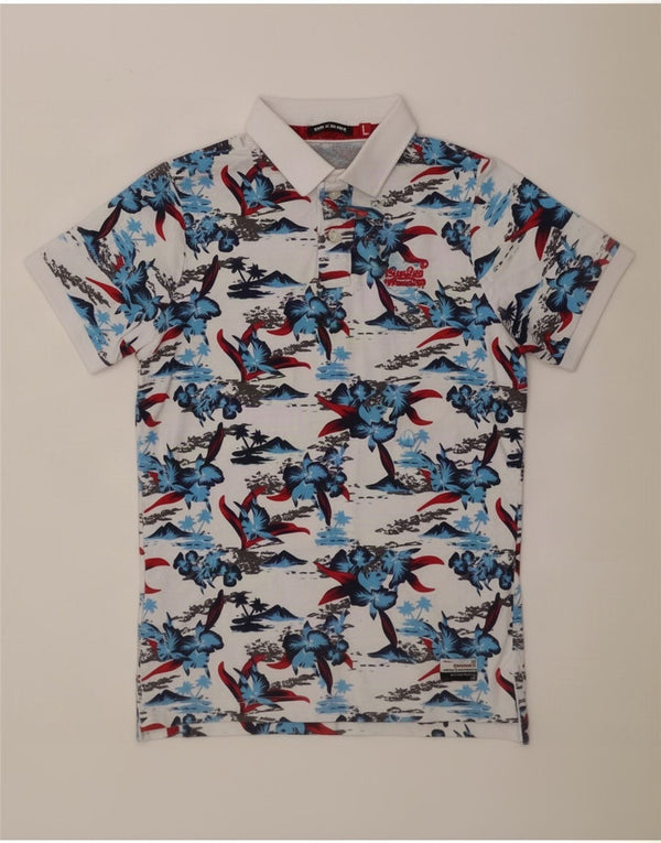 Męska hawajska koszulka polo Superdry, duża, biała, bawełniana w kwiaty
