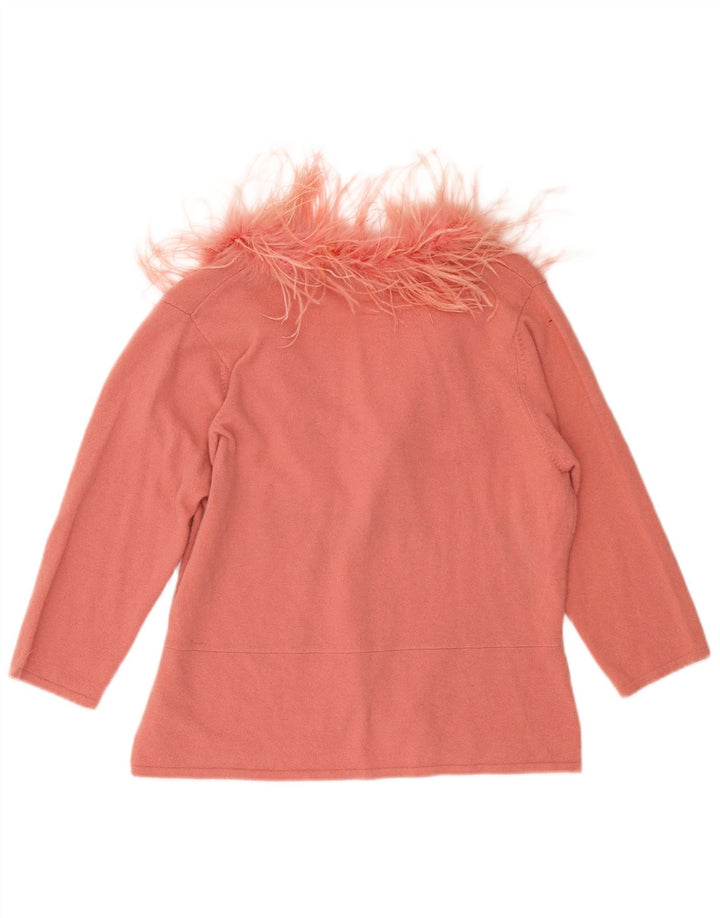 Damski sweter kardigan z rękawem 3/4 Monsoon UK 18 XL Różowa wełna