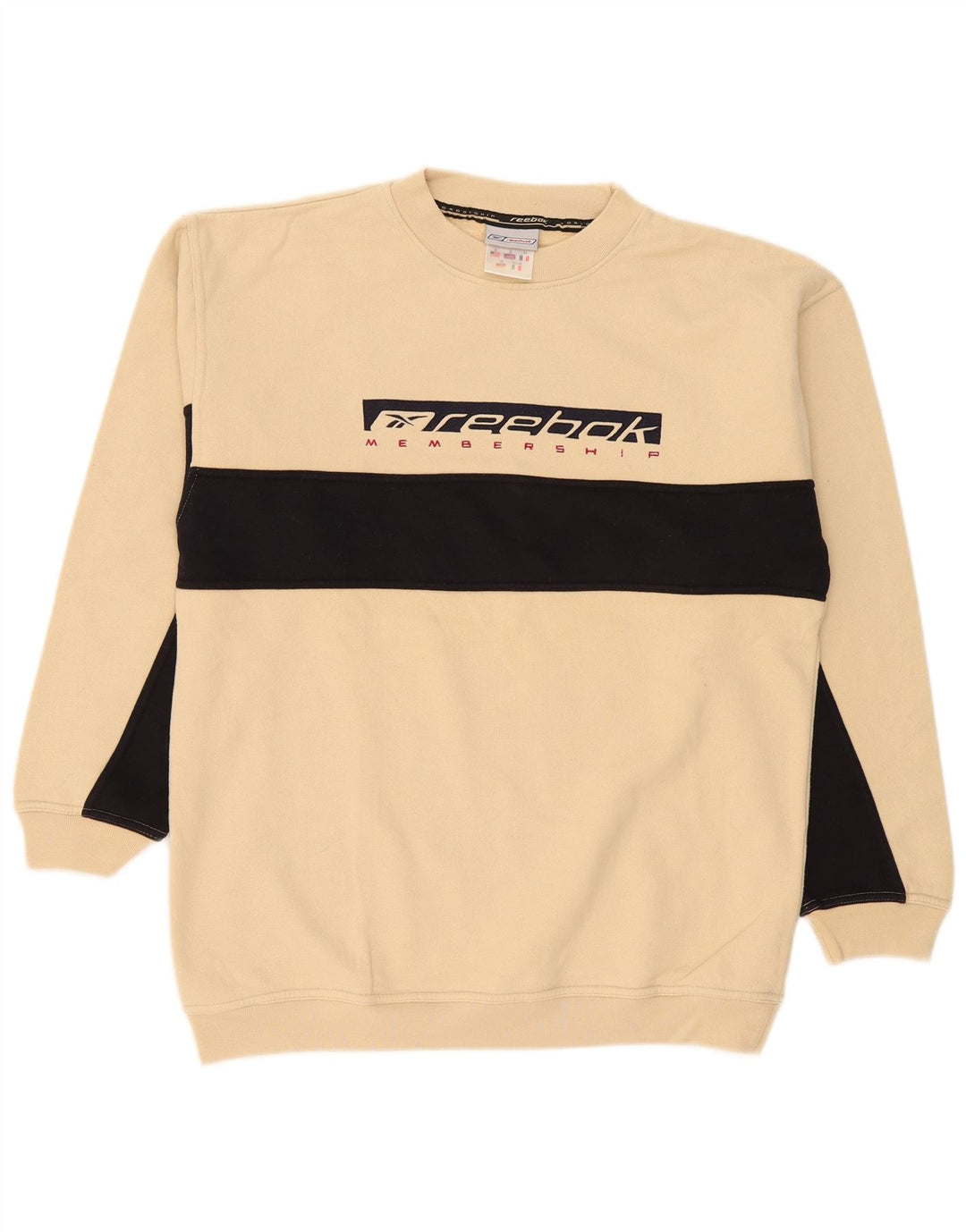 Męska bluza Reebok z grafiką, sweter, mała, beżowa, bawełniana z blokami kolorów