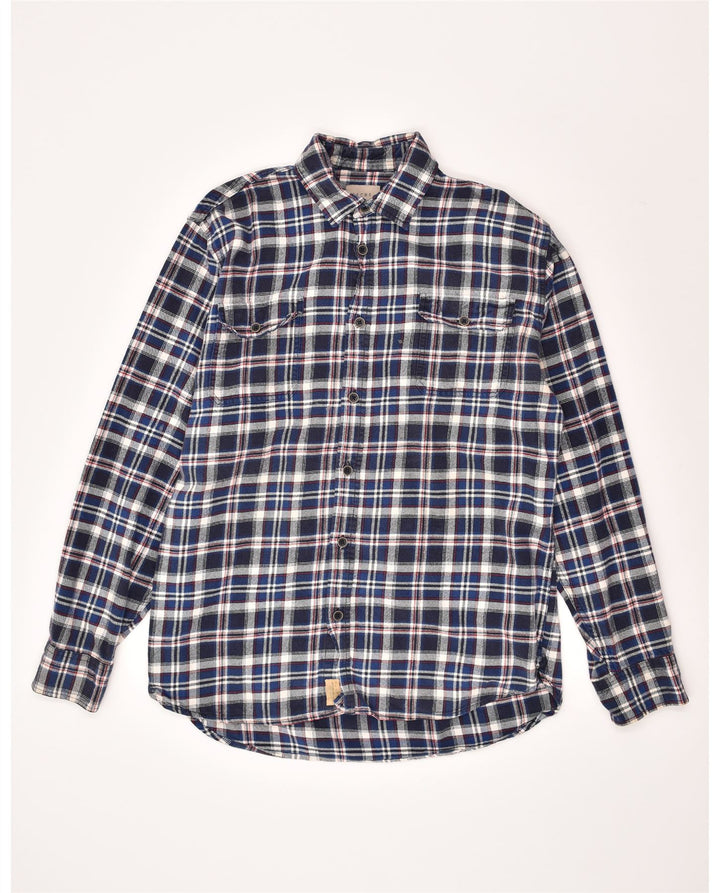 VINTAGE Mens Flannel Shirt XL Navy Blue Check Cotton Vintage Vintage and Second-Hand Vintage from Messina Hembry 