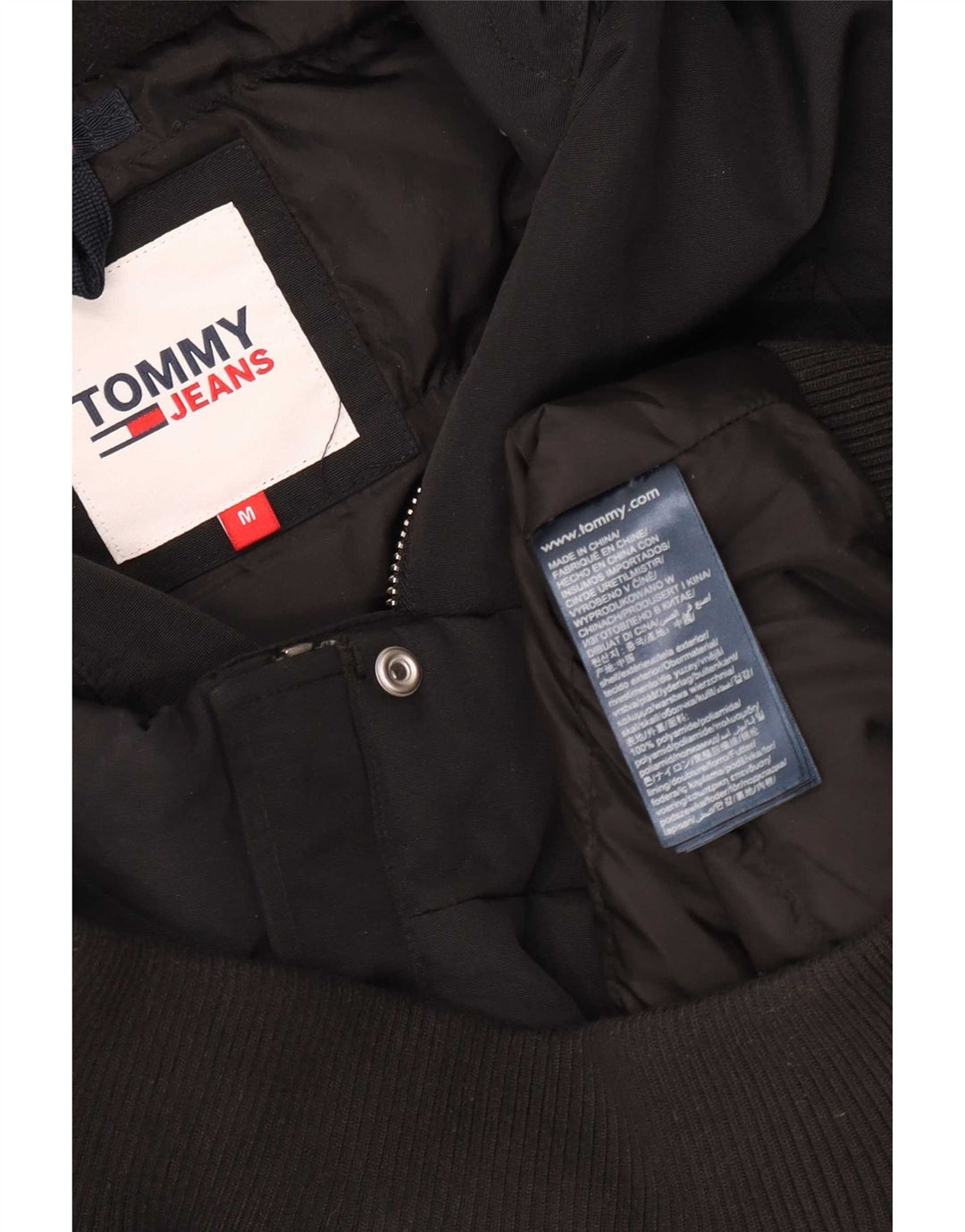 Damska wyściełana kurtka bomber z kapturem i kapturem Tommy Hilfiger UK 14, średnia czarna