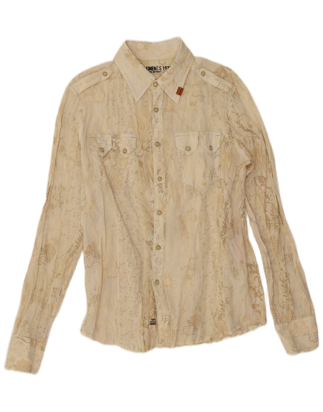 Koszula męska Zu Elements w stylu western, duża, beżowa, w kwiaty